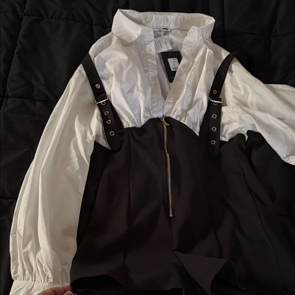 Black and White Romper with Zipper Detail